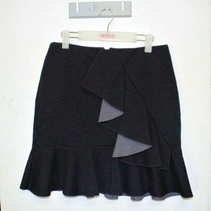 Cue Black Mini Ruffle Skirt Size 8 Back Zip Stretch